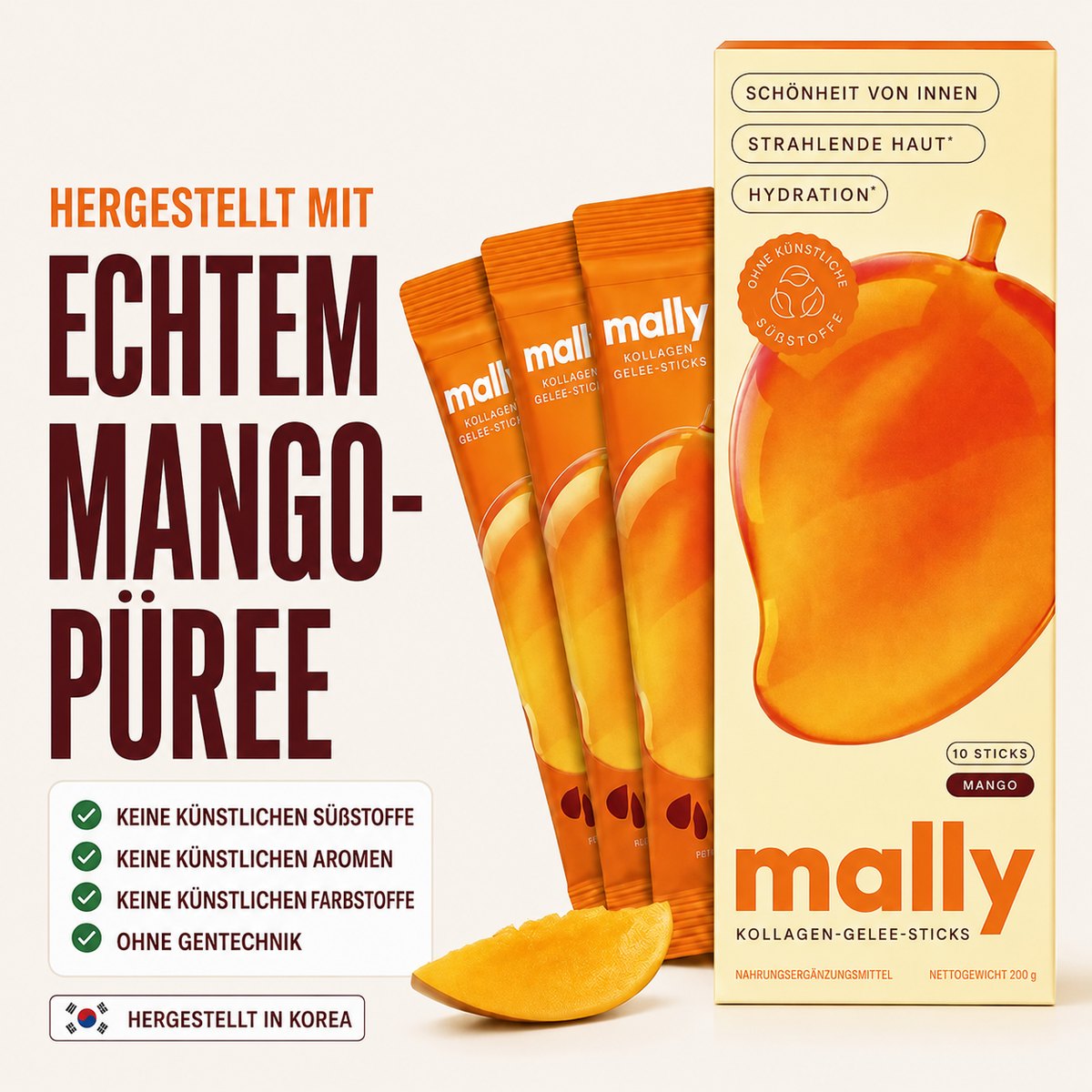 Mally Kollagen-Jelly-Sticks mit echtem Mangopüree